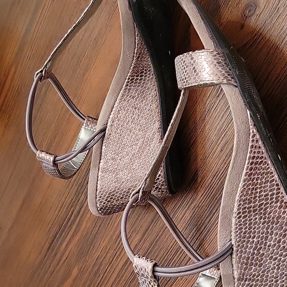 Metallic Champagne Snake Print Wedge Sandal - Picture 3 of 6